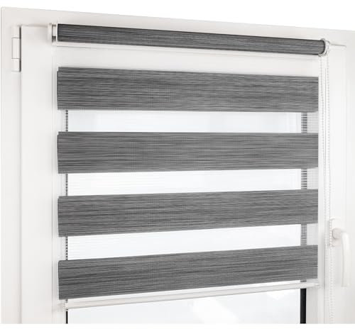 Deco4Me Doppelrollo Klemmfix ohne Bohren - 120 x 160 cm, Anthrazit meliert - lichtdurchlässig & Blickdicht - Duo Rollo für Fenster innen, Klemmrollo - Stoffbreite 116 cm