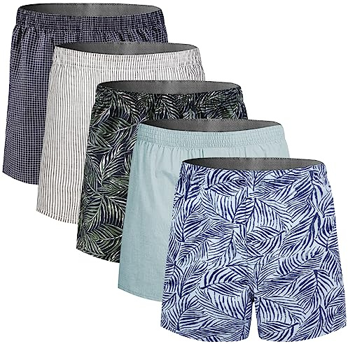 5Mayi Herren Boxershorts Baumwolle Unterhosen Männer Locker American Boxershorts Herren Weit 5er Pack XXL, B: Grüne 5er-Pack