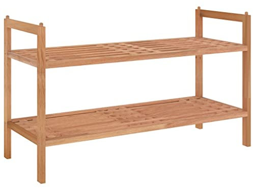 vidaXL Solid Walnut Wood Shoe Rack - 2-Tier Storage Organiser - Stackable, with Handles - Brown