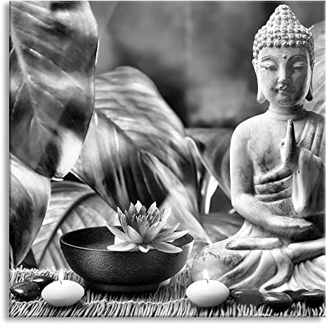 Pixxprint Glasbild, Wandbild auf Echtglas, Buddha Statue, 60x60 cm, inkl. Aufhängung und Abstandshalter