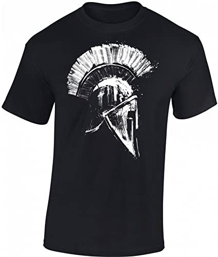 Baddery Gym Shirt Herren : Spartaner - Sparta T-Shirt - Spartan Tshirt (Schwarz 4XL)