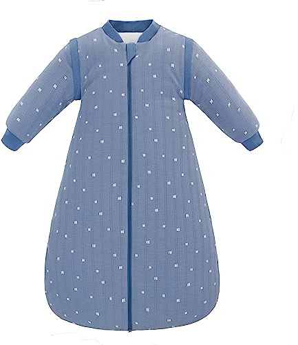 amo nenes Baby Sleep Sack, TOG 2.5 Winter Wearable Blanket, Removable Long Sleeves Baby Sleeping Bag for Infants and Toddlers, Super Soft Warm Comfortable Sleeping Sack, Blue White Stripes, 6-18M