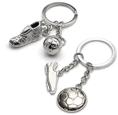 TAFACE 2 Stück Fußball-Schlüsselanhänger, Fußball-Sneaker-Anhänger, Edelstahl-Schlüsselanhänger, Metall-Fußball-Riemen-Schuhzubehör, Mini-Fußball-Dekorations-Schlüsselanhänger (silberfarben)