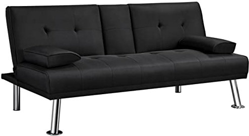Yaheetech Divano Convertibile in Letto con 2 Cuscini Divano Letto Pieghevole 3 in 1 Mobile Arredamento con Piccolo Tavolino 167 × 81,5 × 75 cm da Soggiorno in Tessuto Nero