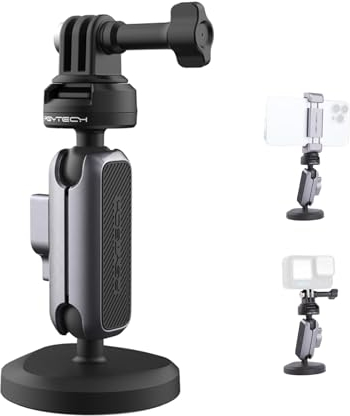 PGYTECH CapLock Magnétique Support pour DJI OSMO Action 5 Pro/4/3/Pocket 3, pour Gopro 13/12/11/10, Action Caméra pour Insta360 Ace Pro 2/X5/X4/One RS/R/X3, Double rotule avec 1/4- 20 Fils