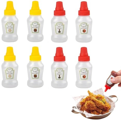 ACONDE 25 ML Mini Ketchup Flasche, 8 Stück Nachfüllbare Mini Saucenflasche, Tragbare Saucenflasche mit Kappen, für BBQ, Dressing