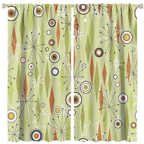 JESTRONRY Vorhänge aus der Mitte des Jahrhunderts, Vintage-Stil der 1950er-Jahre, modernes Retro-Design, mit Atommuster, Verdunkelungsstange, für Wohnzimmer, Schlafzimmer, Küche, Badezimmer,