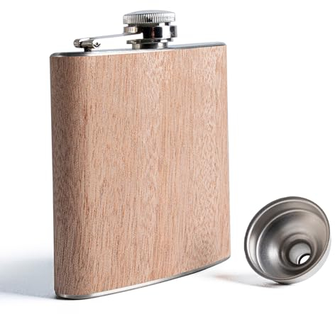 SPDYCESS Petaca de Madera 6oz Petaca de Acero Inoxidable con Embudo Botella de Whisky para Hombres Regalos de Viajes Escalada Senderismo Camping Esquí