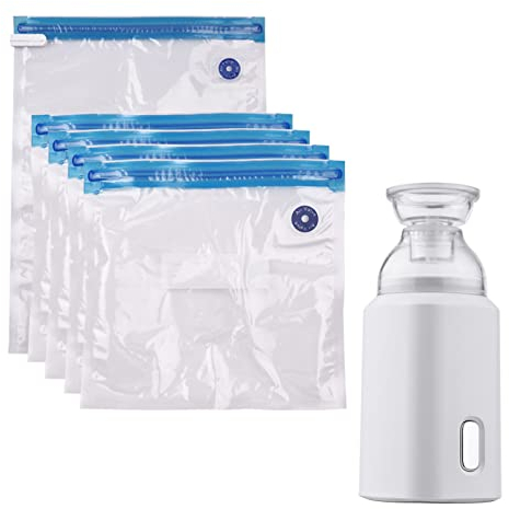 Sunydog Pompa Elettrica con Sacchetti Sottovuoto Vestiti,con Cavo USB,5 Sacchetti Sottovuoto Portatile per Viaggi Uso Domestico Risparmia Spazio, Indispensabili Viaggio