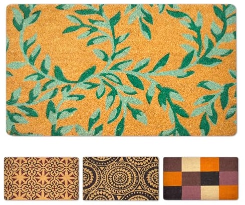 LUA VIKA Fußmatte Kokos - Grüne Blätter - 40x70 cm - Fussmatte Aussen und Innen - Fussmatten Haustür - Türmatte Außen - Fußmatten - Kokosmatte Fußmatte