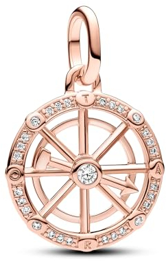 PANDORA Moments Aufklappbares & Gravierbares Liebesmedaillon Charm-Anhänger aus Sterling Silber mit rosévergoldeter Metalllegierung, Zirkonia, Kompatibel Moments Armbänder, 783066C01