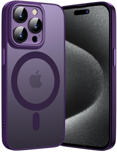 KPPIT Magnetic Case for iPhone 15 Pro Max 6.7-inch Compatible with MagSafe,Translucent Matte Back Camera Lens Full Protect Slim Shockproof Phone Cover(Deep Purple)