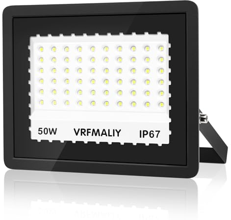 VRFMALIY LED Strahler Außen,LED Strahler 50W, 5000LM 7000K LED Fluter Flutlicht, IP67 Wasserdicht Kaltweiß Superhell LED Scheinwerfer Aussenstrahler für Gärten, Garage, Hotel, Innenhöfe
