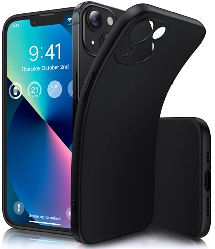 Flyzoo Weich Silikon Hülle für iPhone 13 (6,1''), Ultra Dünn Flexible TPU Silicone Handyhülle, Slim Fit Kratzfeste Stoßfest Gummi Bumper, Schutzhülle mit Mikrofaserfutter Case Cover, Schwarz