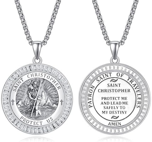 Heiliger Christophorus Anhänger Kette Sterling Silber St Christopherus Kette Herren Damen CZ St Christopher Halskette Schmuck Religiöser Geschenke