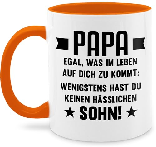 Tasse Tassen 325ml - Geschenk zum Vatertag - Papa egal was auf dich zukommt wenigstens hast du keinen hässlichen Sohn - 325 ml - Orange - vatertagtasse vatertagsgeschenk/kaffeebecher