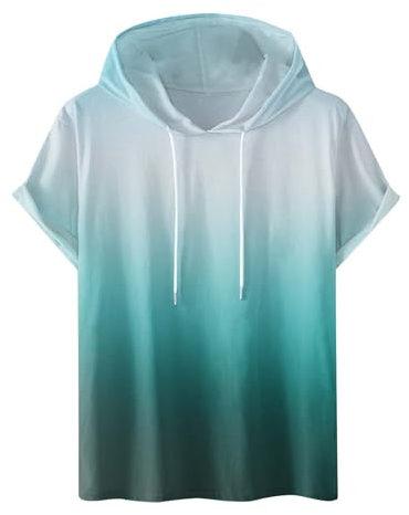 Herren Sommer Kurzarm Hoodie Shirt Baumwolle Slim Fit T-Shirt mit Kapuze Kapuzenshirt Bunte Farbverlauf Oberteile Casual Lose Sportshirt Vintage Kurze Ärme Hoodie Sweatshirt für Männer