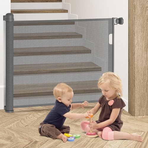 Kidsbuddy Treppenschutzgitter Ausziehbar,0-150cm,Einhändig Bedienbar,Türschutzgitter Absperrgitter für Babys und Hunde,Haustiere Kinder schutzgitter für Treppen/Türen/Innen& Außen,Grau