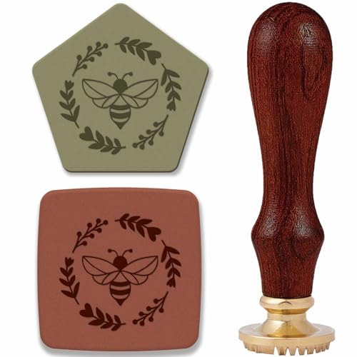 craspire Keramik-Stempel Für Ton, Handgefertigt, 1 mm, Kranz-Biene, Keramik-Stempel, Abnehmbarer Holzkopf Mit Goldenem Griff, Einzigartige Abdrücke, DIY-Handwerk, Polymer-Ton-Werkzeuge, Hersteller