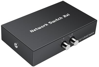 GINTOOYUN Selector de interruptor manual de red RJ45 de 2 pulgadas, 1 salida, caja de conmutación bidireccional de 2 puertos RJ11 RJ12 para compartir manualmente
