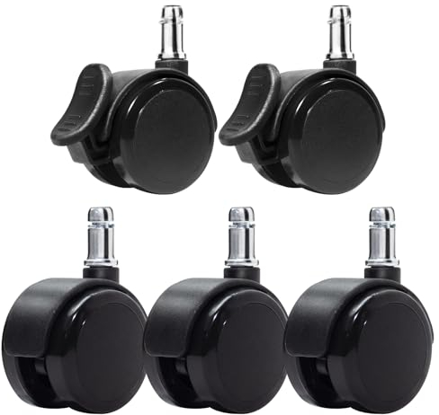 HUAERSICO Bürostuhl Rollen mit Bremse 11mm x 22mm,Für Schreibtischstuhl rollen,Gummirollen bürostuhl,stuhlrollen,Gaming-Stuhlrollen usw,für alle Arten böden,5er set (2 mit Bremse + 3 Standard Rollen)