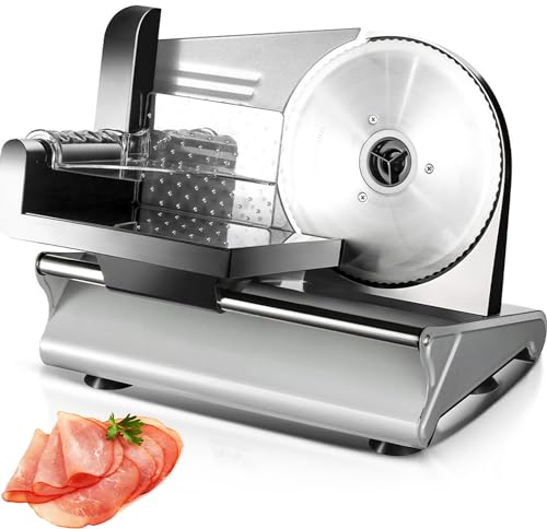 ylpddmm Affettatrice elettrica -Affettatrice Elettrica da Case 200W,Affettatrice Professionali Salumi, Pane e Carne,spessezza da 1 a 15 mm,19cm Lame Acciaio Inox,220V