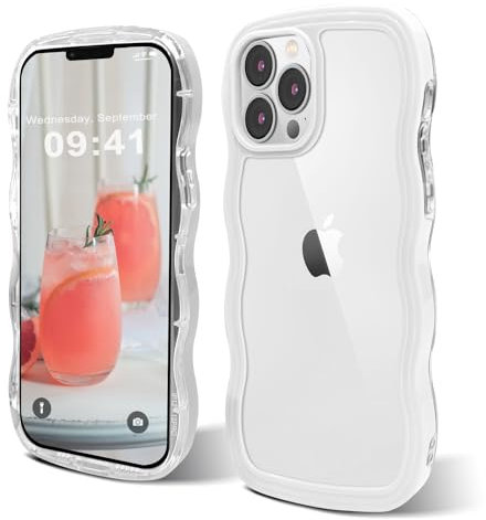 ORDA case for iPhone 15 Pro case Cute Wave Frame Curly Shape for iPhone 15 Pro Phone case Shockproof Hard PC Phone Cover for Women and Girls Compatible for 6.1 inchs White
