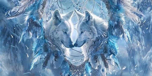 wolf Diamond Painting XXL 30x60cm, DIY 5D Diamant Painting Bilder Kinder, Dream catcher Diamond Painting Erwachsene, Diamand Art Malerei Stickerei Set, Zimmer Deko Aesthetic, Geschenke für Frauen