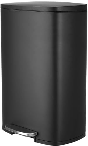 LIFERUN Poubelle Cuisine 50 Litres, Poubelle à Pédale en Acier Métal avec Couvercle, Seaux Intérieurs Amovible Fermeture en Douceur, pour Salle de Bain, Salon, Bureau, Noir