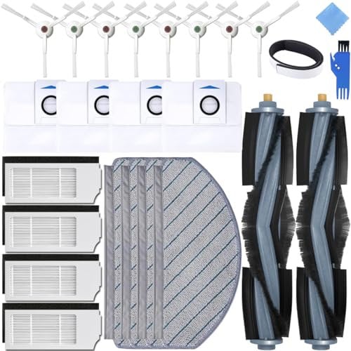 EATBALE T10 Plus Replacement Accessories Parts for Ecovacs Deebot T10 Plus Vacuum Cleaner, 2 x Main Roller Brushes, 8 x Side Brushes, 4 x HEPA Filters, 4 x Dust Bags, 4 x Mop Pad Clothes (22 Pcs)