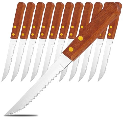 Kyraton Steakmesser Set Satz Von 12, Steakbesteck, Steakmesser-Set Mit Holzgriff Aus Edelstahl, Steakmesser, Geschenke für Haus, Restaurant, Partys, Hochzeit, Camping.
