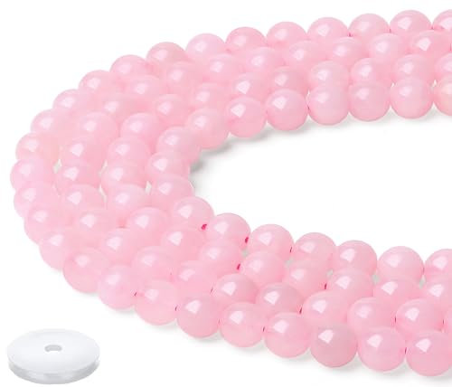 QINJIEJIE Rosenquarz Perlen 8mm mit Loch Edelstein Perlen Zum Basteln Runde Kristall Beads 50 Stück Weiße Glasperlen Beads für Armbänder Erwachsene DIY Halskette Schmuckherstellung