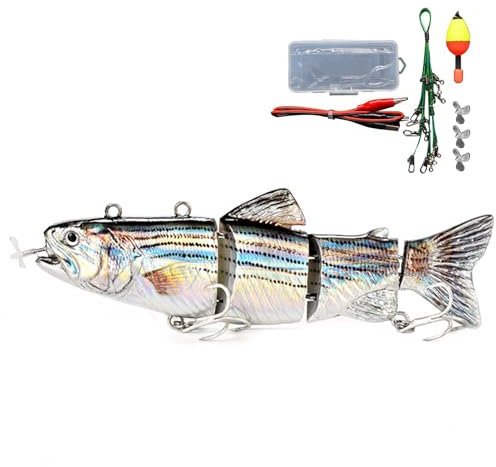 Esca da pesca elettronica, esca da pesca realistica robotica per nuoto esche elettriche, esca da pesca snodata a 4 segmenti illuminata a LED per spigola luccio muschiato