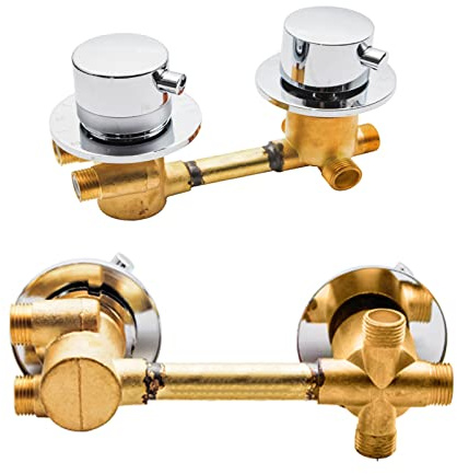 2/3/4-Wege Thermostat Duscharmatur, Messing Duschmischer mit Keramikkartuschen, Kalt- und Warmwasser Mischbatterie, Thermostat Mischventil für Dusche & Badewanne (Thread 3 way,10cm)