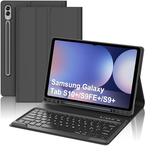WAVATA Tastiera per Samsung Galaxy Tab S10+/S9 FE+/S9 Plus 12.4, Custodia Tastiera per Samsung S10 Plus Magnetica Staccabile QWERTY Layout Italiano Bluetooth, Nero