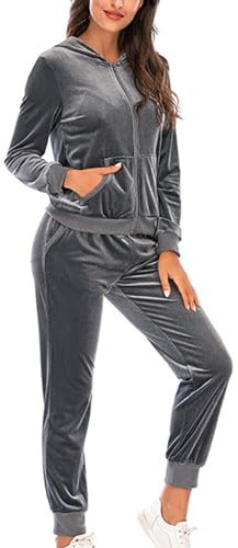 Pigiama Donna Pile Completi da Jogging da Donna 2 Pezzi Tute da Jogging Set Tute Sportive morbide Pantaloni con Set Set Pigiama Morbido Pigiami Uniti Divertenti (Grey, M)