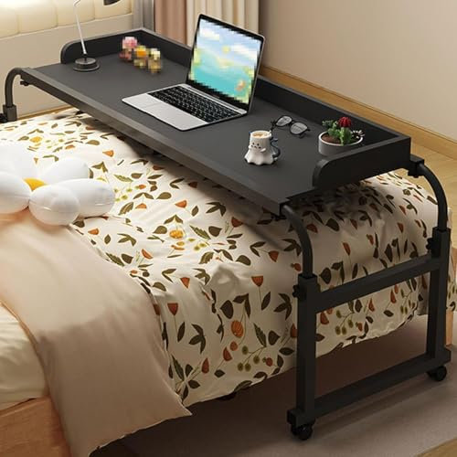 JYHHGDS Verstellbarer Betttisch, Überbetttisch mit Rollen, tragbarer Computertisch über dem Bett, rollender mobiler Tabletttisch für Laptop und Schreibtisch für das Wohnzimmer, Schwarz, 140 cm