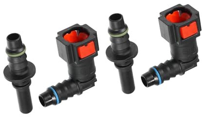 REPAIROCK Car Fuel Line Hose Quick Release Connector Kit 90 Degree 5/16 7.89mm SAE to 5/16 8mm Disconnect Hose Plastic Red (Set of 2) Auto Replacement Parts