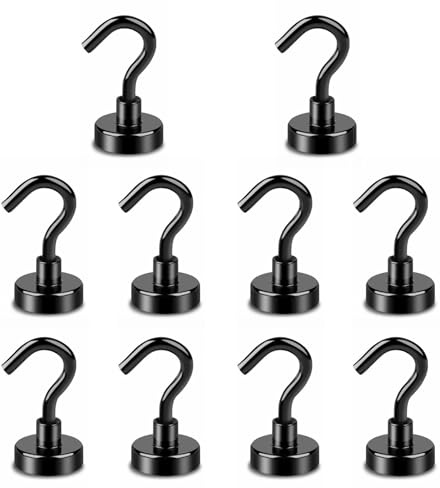HRLORK 10 Pcs Magnetic Hooks 22Lbs Strong Magnetic Hooks for Cruise Black Heavy Duty Magnets with Hook for Home and Workplace Hanging Tool, Toolbox, Grill