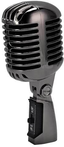 Yanmis Microfono per Voce Dinamico retrò, Microfono Cardioide Classico con Cavo XLR Femmina a 6,35 Mm, Angolo Regolabile, Microfono Stile retrò per Spettacoli Sul Palco, KTV, (Grigio