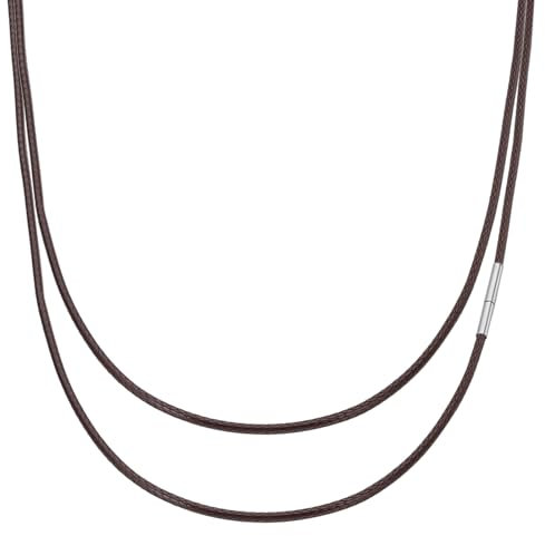 PATIKIL 22 Leather Necklace Cord, 3mm/0.12 Waterproof Braided Leather Necklace Cord Woven Wax Rope Chain with Stainless Steel Clasp for Men Women DIY Pendant Gift, Brown/Silver