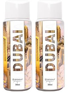 GLAMOUR PARFUM - Pack de 2 Recambios de Ambientador de Hogar Dubai - 300 ml - Fragancia Fresca y Cítrica - Aroma de Larga Duración - Ambientador Textil - para Pulverizar en la Cama o en Cortinas