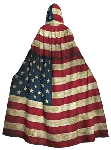 HJLUUFT Capa larga con capucha medieval con estampado de bandera americana para adultos, disfraz de Halloween