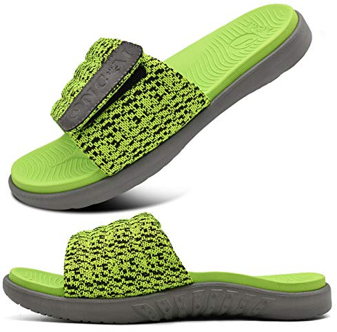 ONCAI Mens Sandals, Arch Support Sport Slides Open Toe Adjustable Straps Orthotic Cushioned Footbed for Plantar Fasciitis Rubber Soles Green Size 14