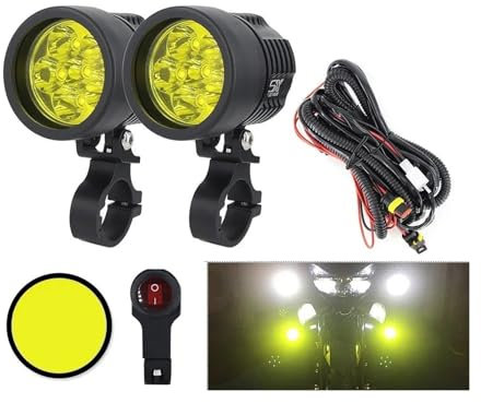 Proyector Moto Faros Delanteros Universal Doble Colores Led Estroboscópico Motocicleta Faro Antiniebla DRL Lámpara Coche Moto ATV Bombilla Alto Brillo Amarillo Blanco 12V