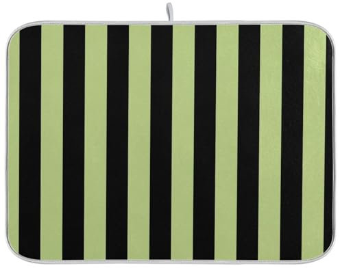 Escurridor a rayas, fácil de limpiar, absorbente, estera de goteo, accesorios para encimera, verde/verde