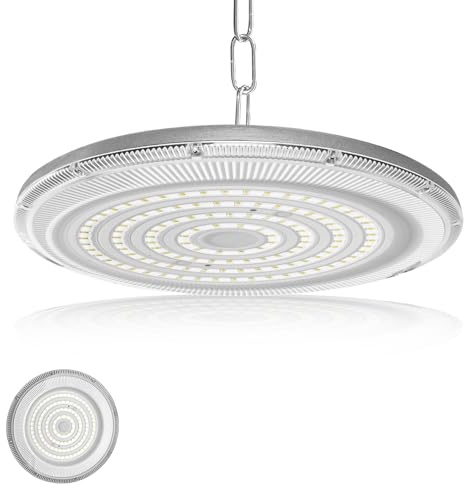 JBdusn 100W Naves Industriales LED, 6500K UFO Lámpara de Alta Bahía con cadena, IP65 resistente Foco de Techo Industrial, Iluminación Comercial para fábricas, garajes y almacenes