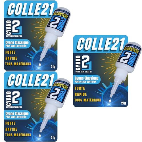 Super Glue Cyano Colle21 21g (Lot de 3) | Colle Extra-Forte Grand Format – Séchage Ultra-Rapide – Collage Précis & Multi-Matériaux – Formule Fluide et Longue Durée (Lot de 3)