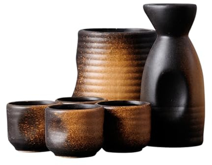 Juego de Sake casero de 6 Piezas con Copa de Sake Caliente, Juego de Vino Vintage japonés, vajilla de Porcelana de Grado alimenticio para té frío/Caliente/Sake/Shochu/té