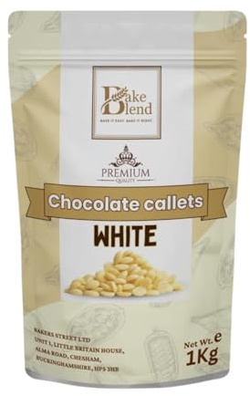 White Chocolate Callets 1kg – Bake Blend - Belgian Style Premium Baking Chocolate Drops for Ganache, Mousse, Melting, Coating, Cookies, Cakes & Dessert Decorations, Smooth Vanilla Flavour